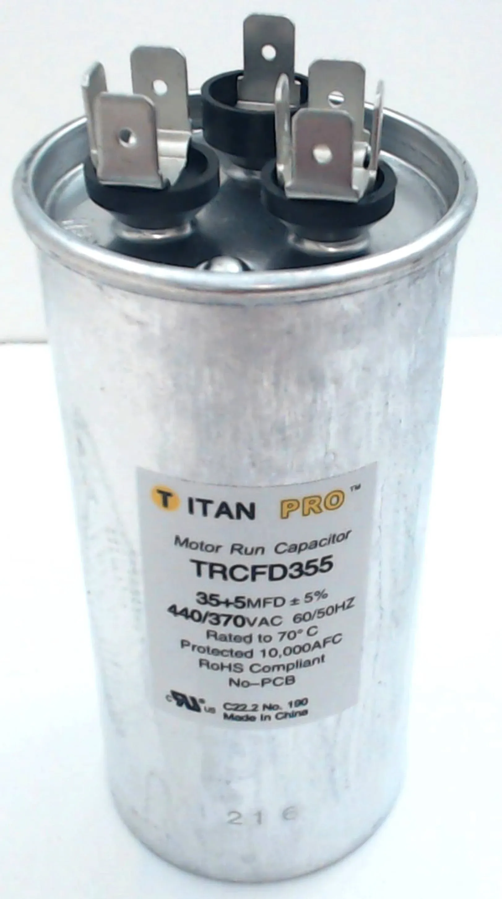 Packard Titan Pro Run Capacitor 35+5 MFD 440/370 Volt Round