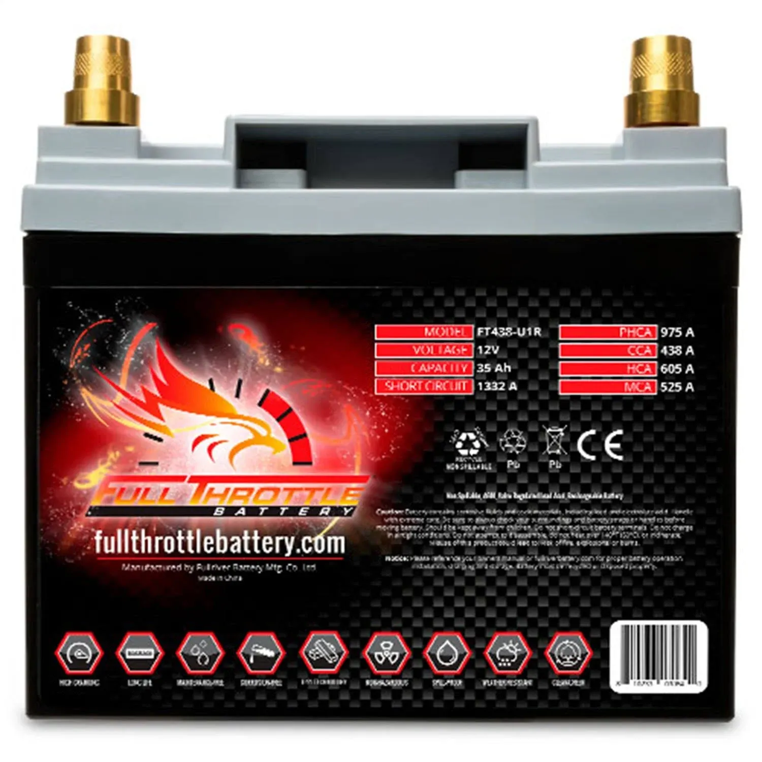 Full Throttle FT438-U1R High Capacity Dual Purpose AGM Battery Right Positive