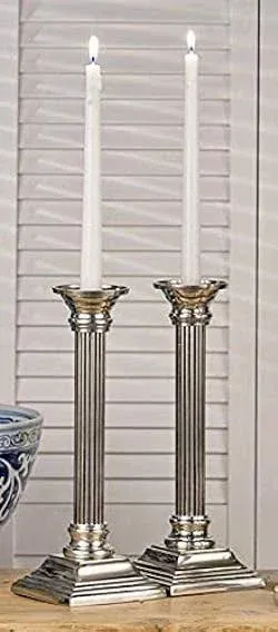 CAMBRIDGE COLUMN CANDLESTICK SET - PEWTER FINISH - 12.5&#034;H - SET OF TWO