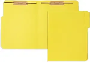 Blue Summit Supplies Fastener Folders, Reinforced, Letter, 1/3 Tab, Yellow, 50 Pack