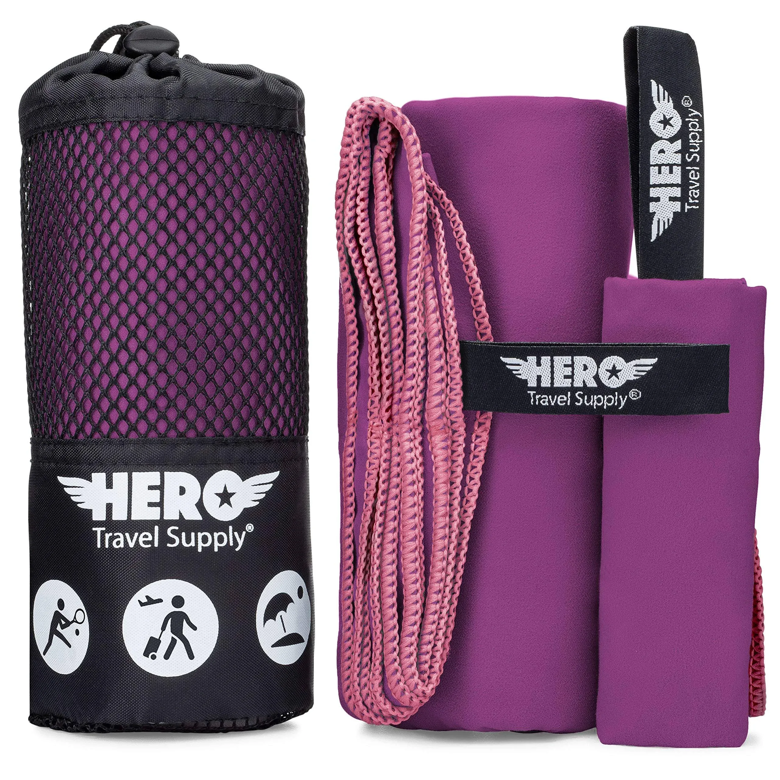 Hero Microfiber Towel for Travel, Camping, Beach, Gym – 24” X 48” (Includes Bonus Washcloth)