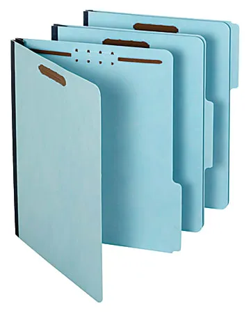 Pendaflex&reg; Pressboard Folders With Fasteners, 1/3 Cut, Letter Size, 30% Recycled, Blue, Pack Of 25