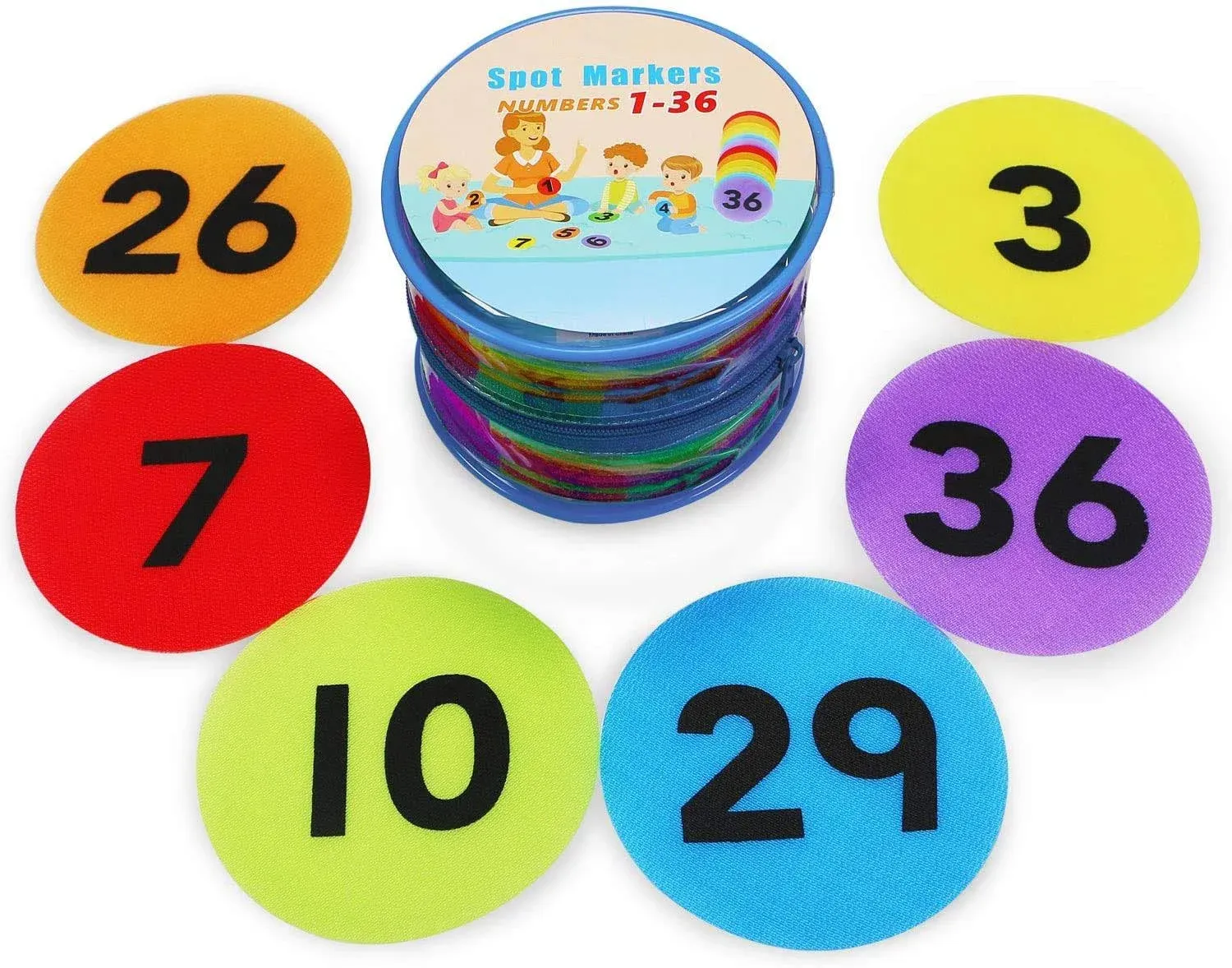 Aaskuu Carpet Spot Markers with Numbers 1-36 for Teachers 4 Inch, Multicolor 