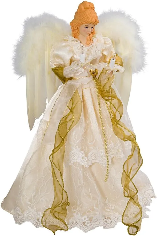 Kurt Adler 10-Light 16-1/2-Inch Ivory and Gold Angel Treetop