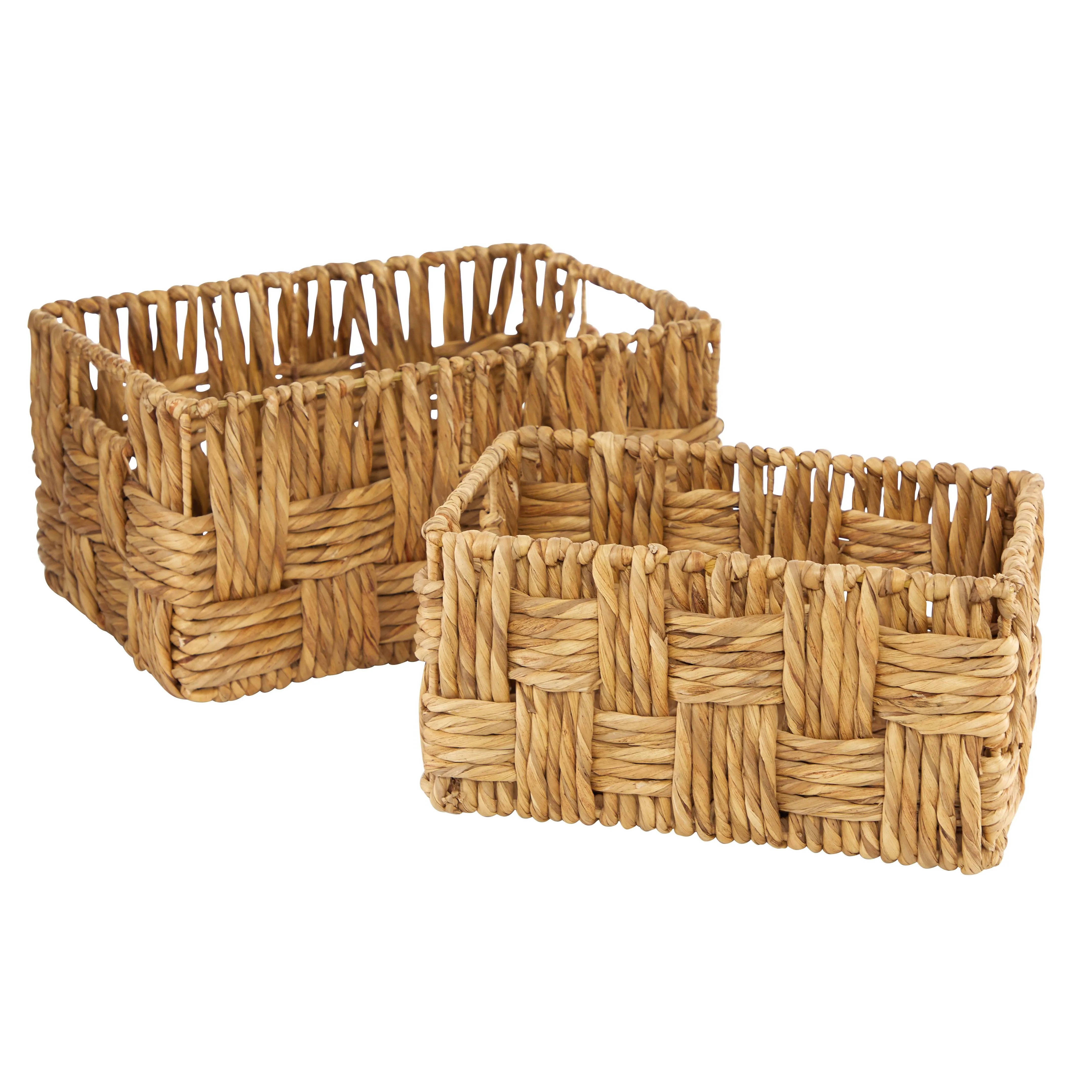 Litton Lane Decorative Storage Basket Brown Wicker Coastal Design (Set of 2)