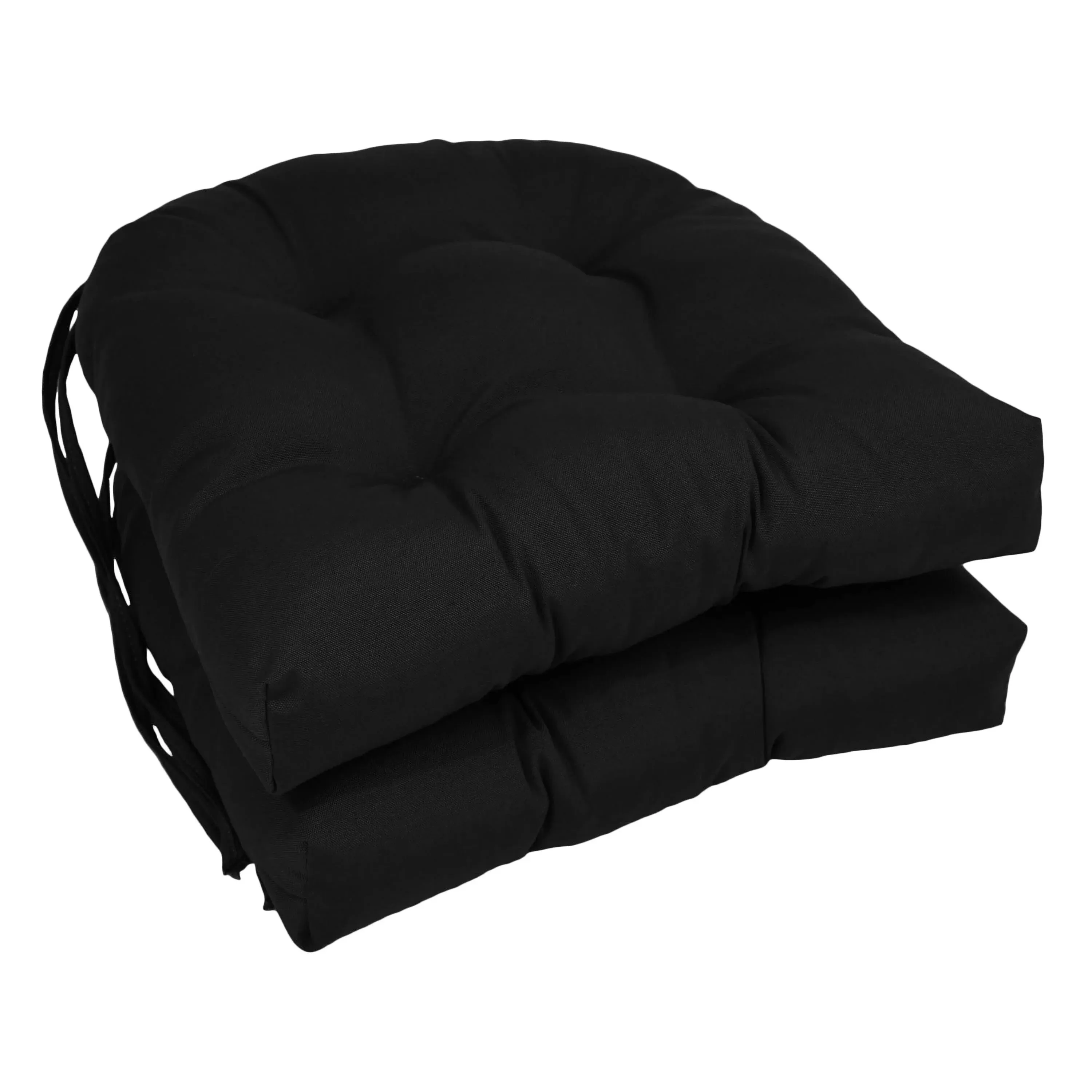 Blazing Needles 16-inch Solid Twill U-Shaped Tufted Chair Cushions (Set of 2) - Black