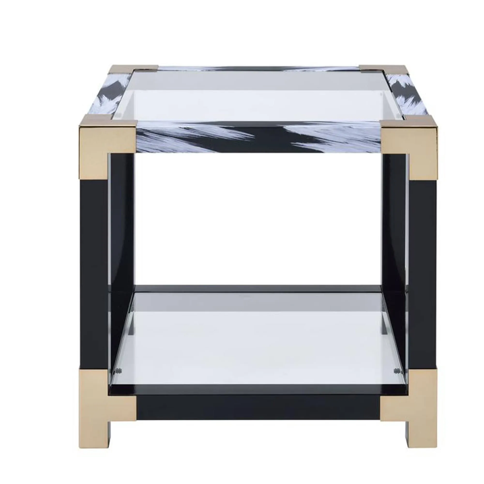 Benjara, Black and Gold Benzara Metal and Glass End Table with Bottom Shelf