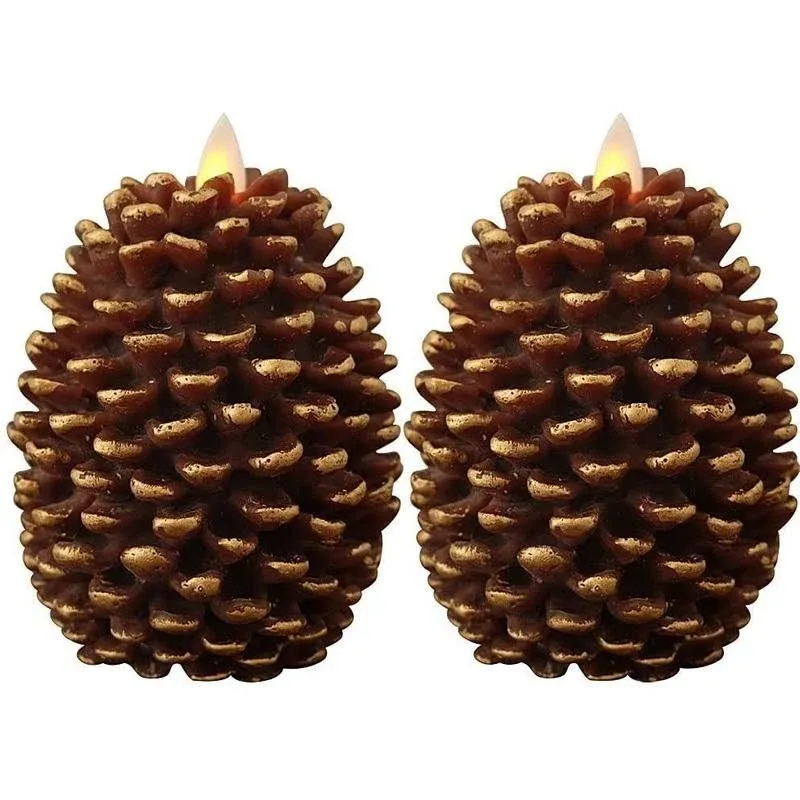 Eldnacele LED Pine Cone Candles Moving Wick, Battery Operated Flameless Candles