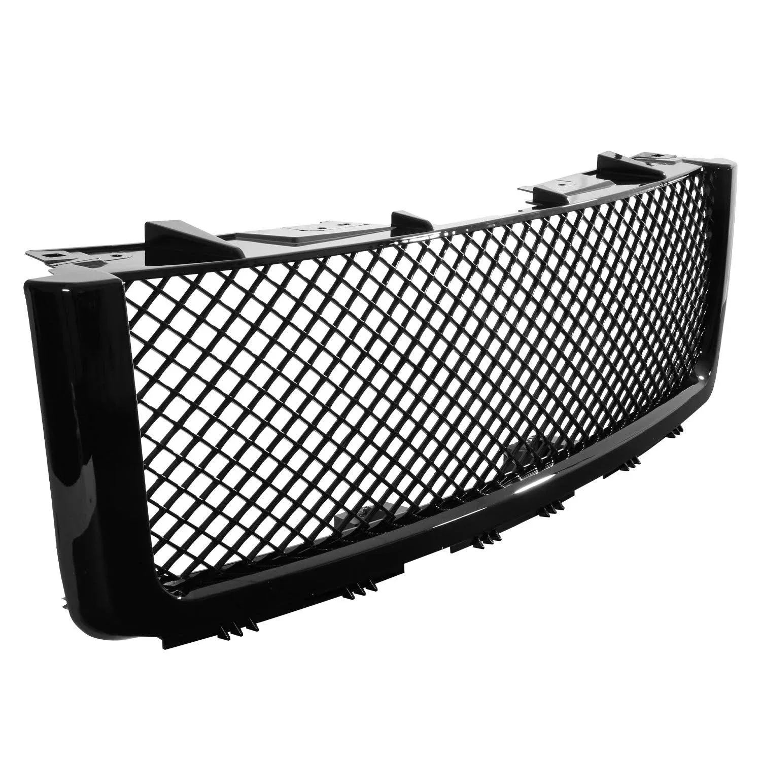 Spec-D Tuning Glossy Black ABS Mesh Front Bumper Grille Compatible with 2007-2013 GMC Sierra 1500 Light Duty Truck