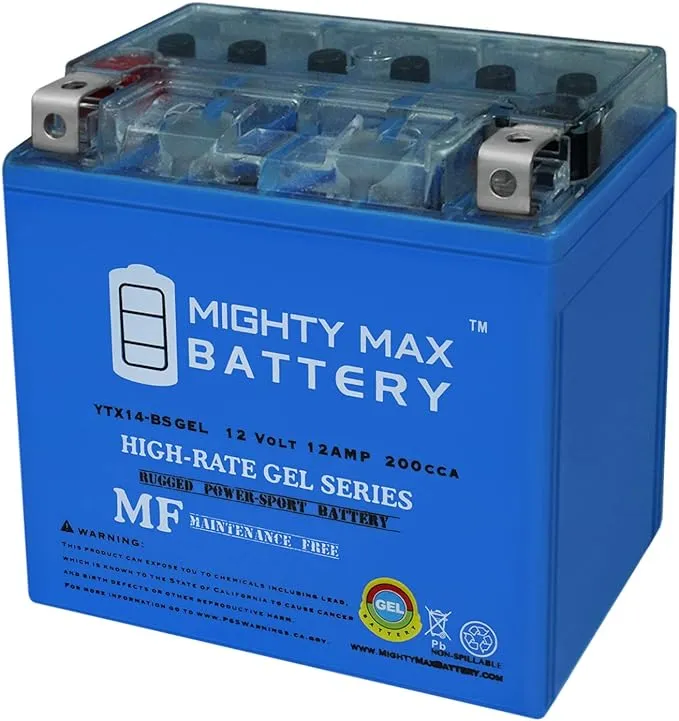 Mighty Max Battery YTX14-BS Gel Battery for Honda 700 Pioneer 700 2015-2016 Brand Product