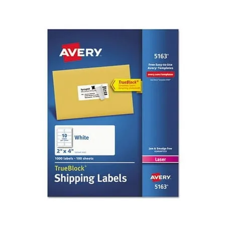 Avery Shipping Address Labels, Laser Printers, 250 Labels, 2x4 Labels, Permanent Adhesive, TrueBlock (5263)