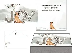 LPG PERFORMING ARTS BOXED CHRISTMAS CARDS JOY Fox Mini Long Glitter Christmas Cards, Full Color Designed Envelopes, Beautiful Keepsake Box (14 glitter cards, 14 coordinating envelopes) (85001)