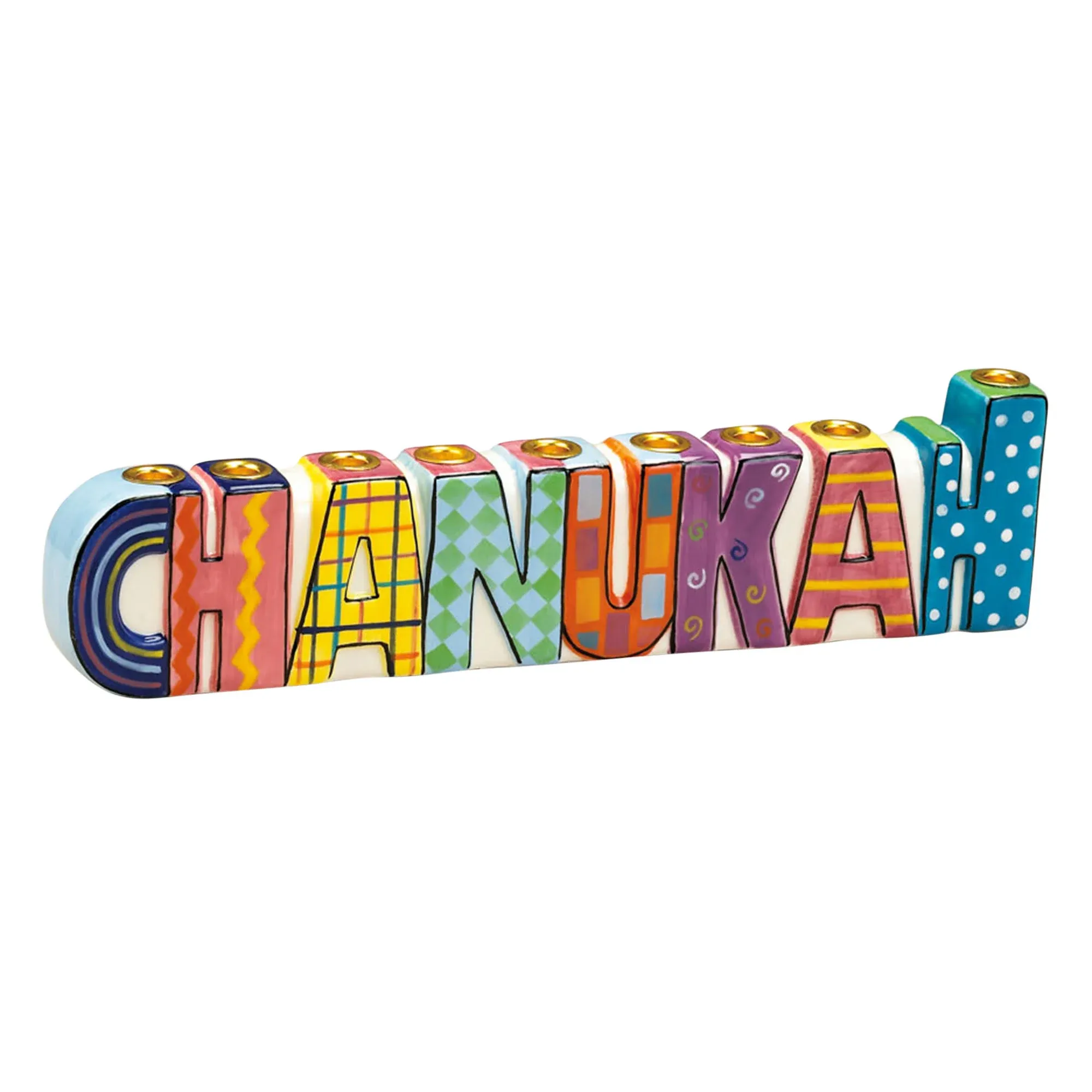 Menorah, "chanukah", Hand-painted Ceramic, 11"x3", Gift Box