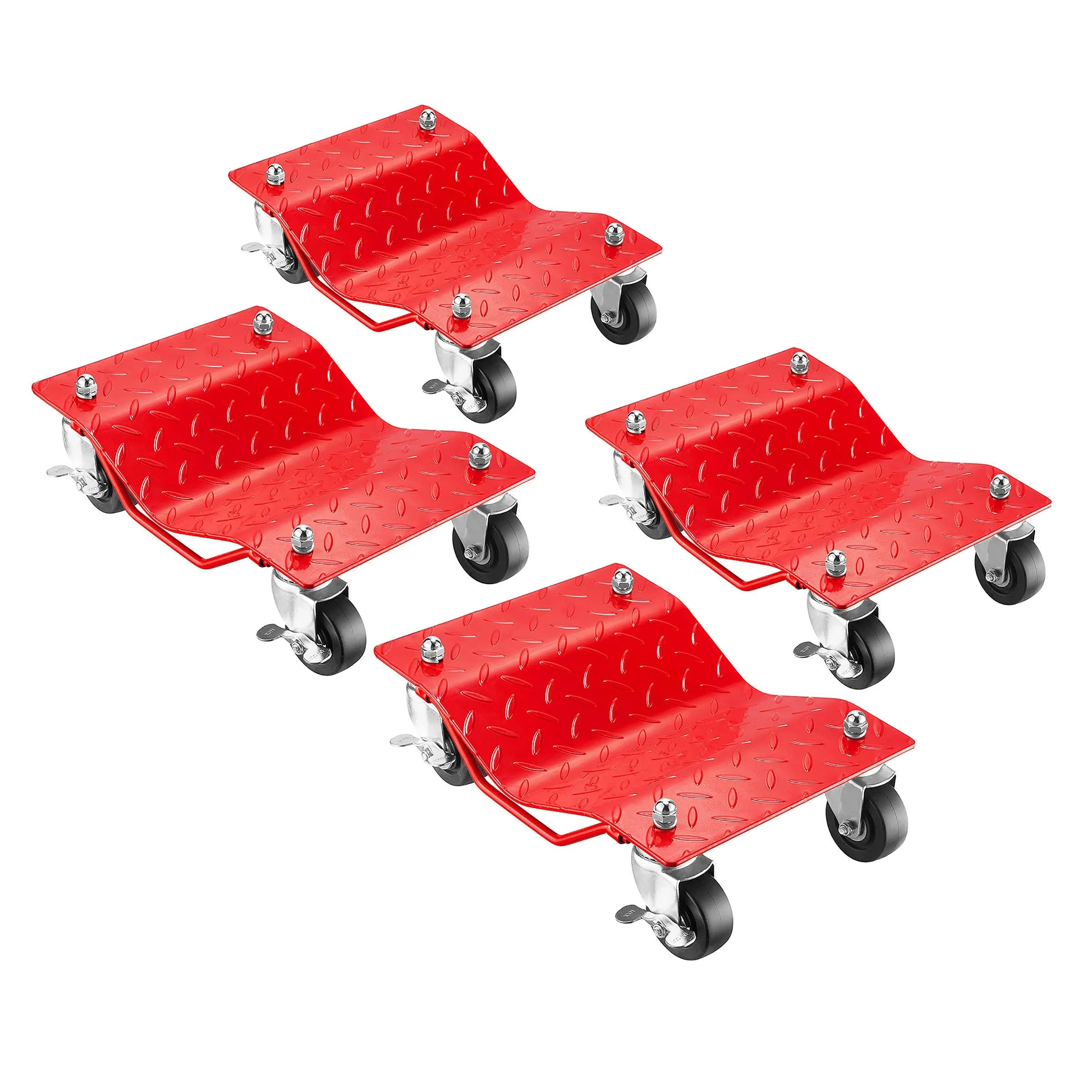 Car Jack Tire Skates - 4-Piece Solid Steel Car Lift Dolly Set for Moving Cars, Trucks, Trailers, Motorcycles, and Boats (Red) by Pentagon Tools