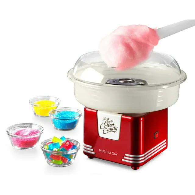 Nostalgia Cotton Candy Machine - Retro Cotton Candy Machine for Kids with 2 Reusable Cones, 1 Sugar Scoop, and 1 Extractor Head – Red