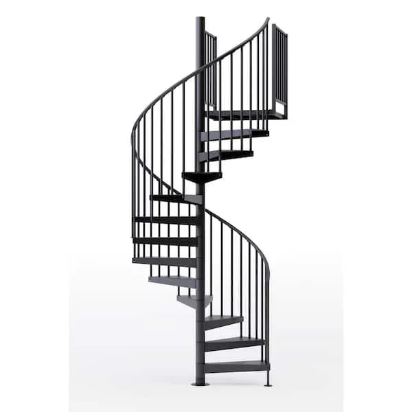 Mylen Stairs Condor Gray Interior 60in Diameter, Fits Height 93.5in - 104.5in, 2 36in Tall Platform Rails Spiral Staircase Kit