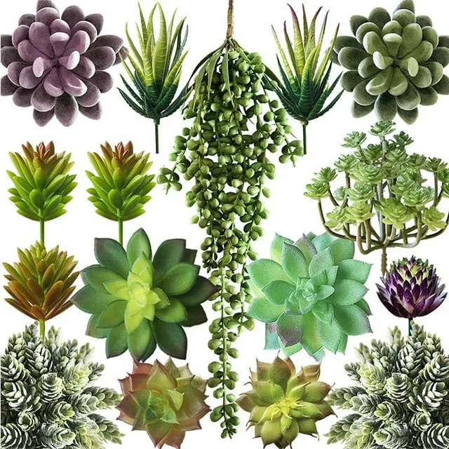 Artificial Succulent Plants - 16 Pcs Set Faux Succulents Unpotted Fake Succulent ...