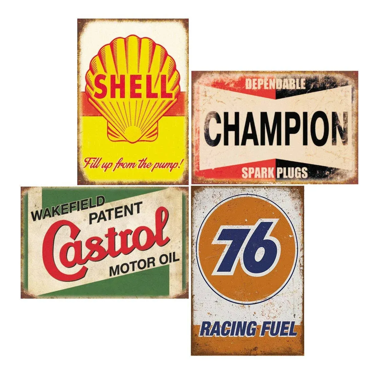 4 Pieces Reproduction Vintage Tin Signs, Gas Oil Car Metal Signs for Garage Man Cave Bar, Retro Wall Decor, 8x12 Inches (76)