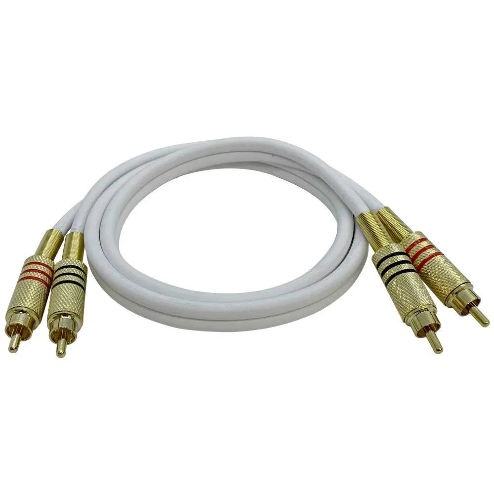 Premium 3 Foot White Dual RCA Male to Dual RCA Male Audio Patch Cable