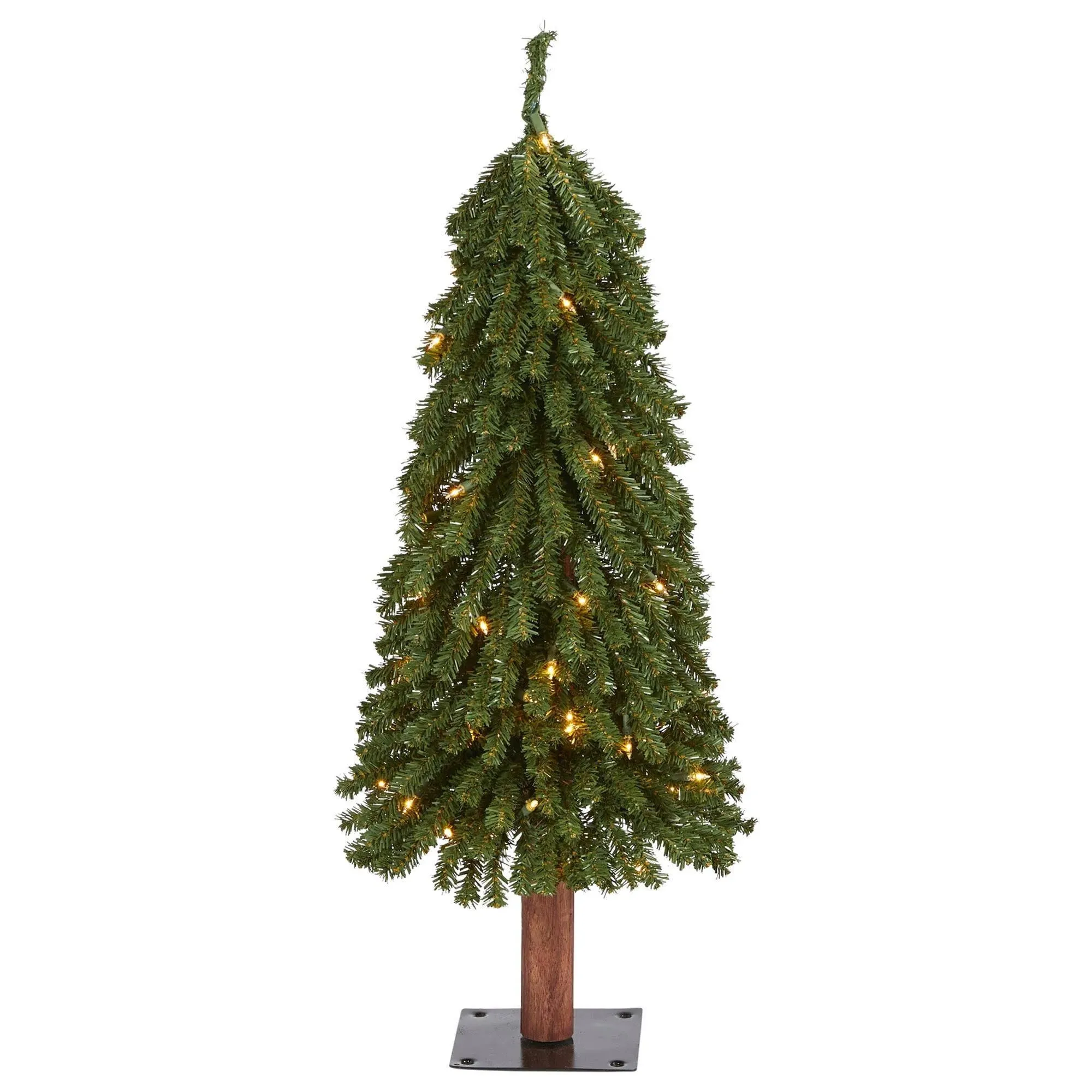 3&#39; Grand Alpine Artificial Christmas Tree with 50 Clear Lights and 193 Bendable Branches on Natural Trunk