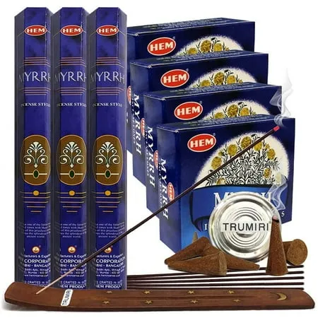 Myrrh Incense sticks and cone incense holder variety pack bundle insence insense insienso