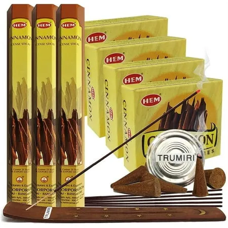 Cinnamon Incense sticks and cone incense holder variety pack bundle insence insense insienso