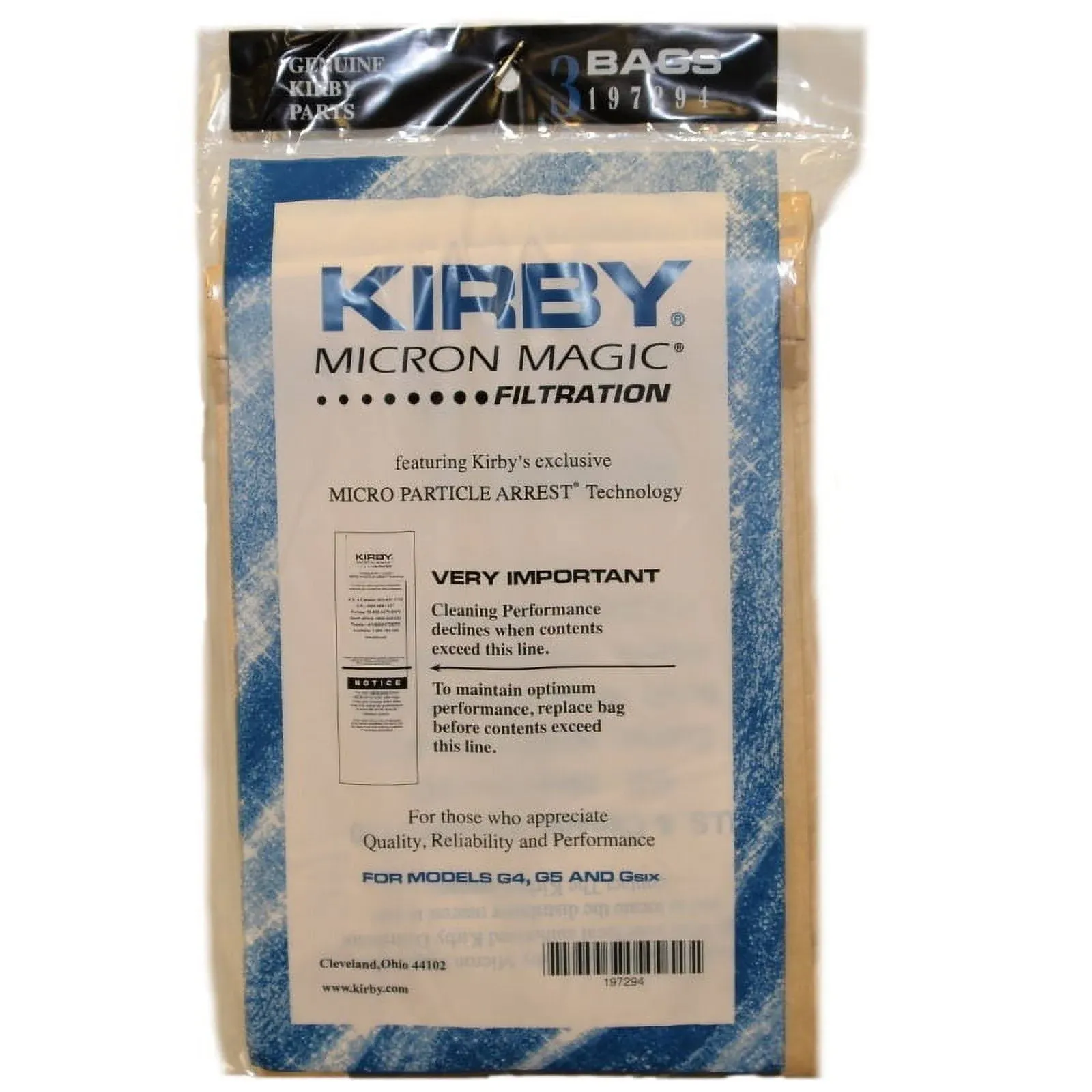  Kirby Micron Magic Genuine Vacuum Bags for Models G4 and G5 #197294 3pk