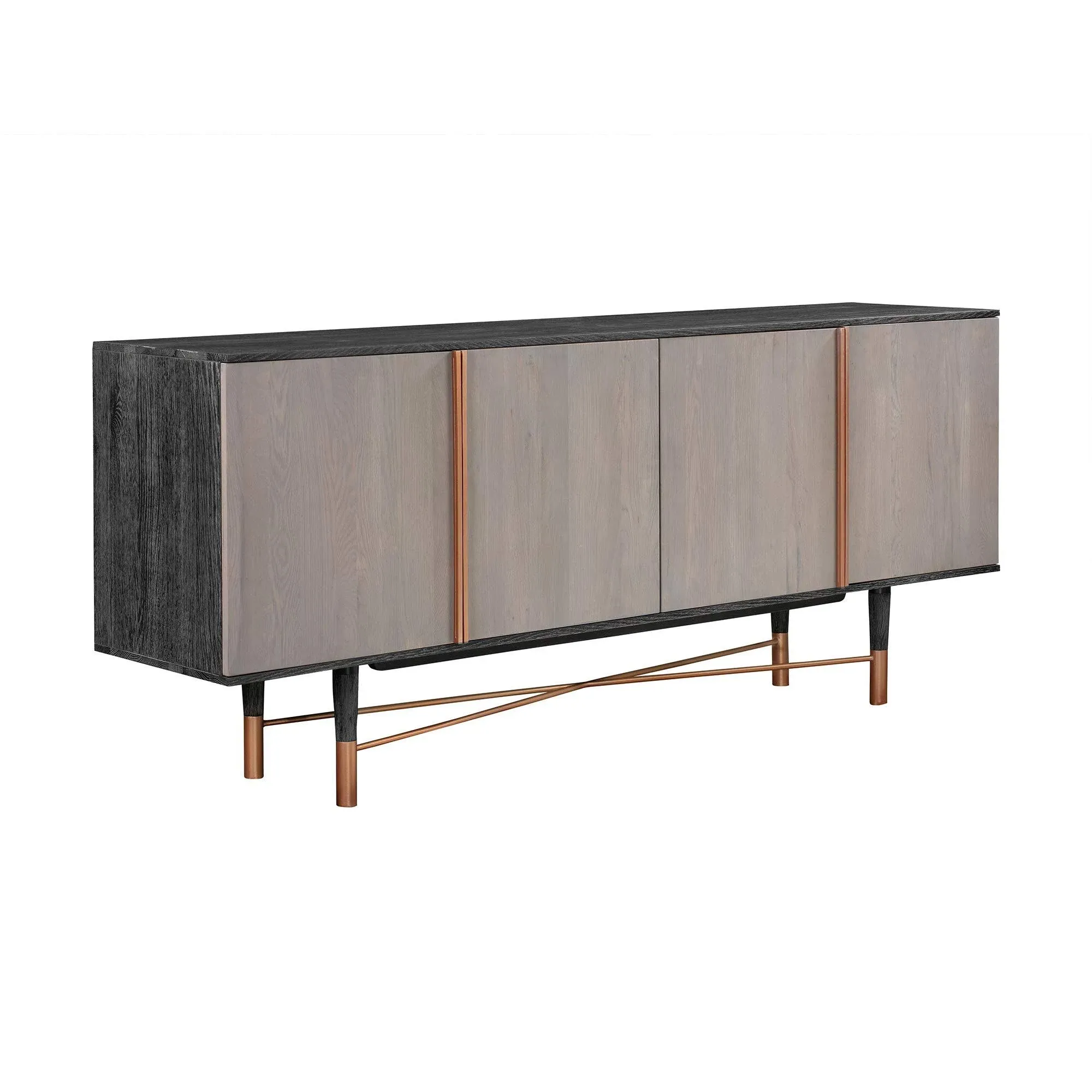 Turin Sideboard Cabinet in Rustic Oak Wood and Copper Accent