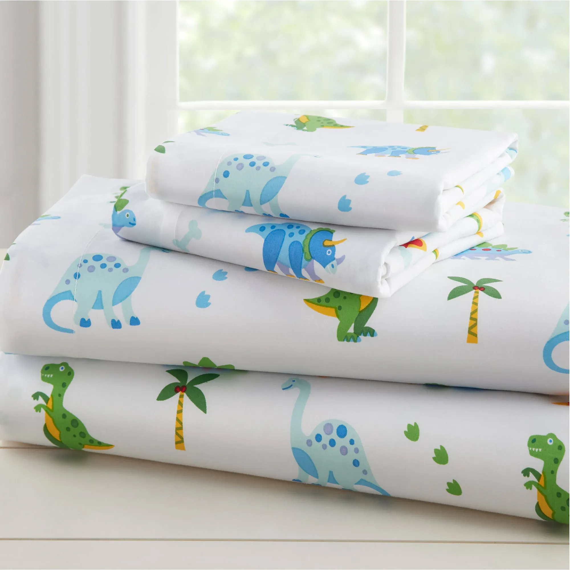 Wildkin Kids 100% Cotton Twin Sheet Set for Boys & Girls, Bedding Set Includes Top Sheet, Fitted Sheet, and One Standard Pillow Case, Ideal Bed Sheet Set for Cozy Cuddles (Dinosaur Land)