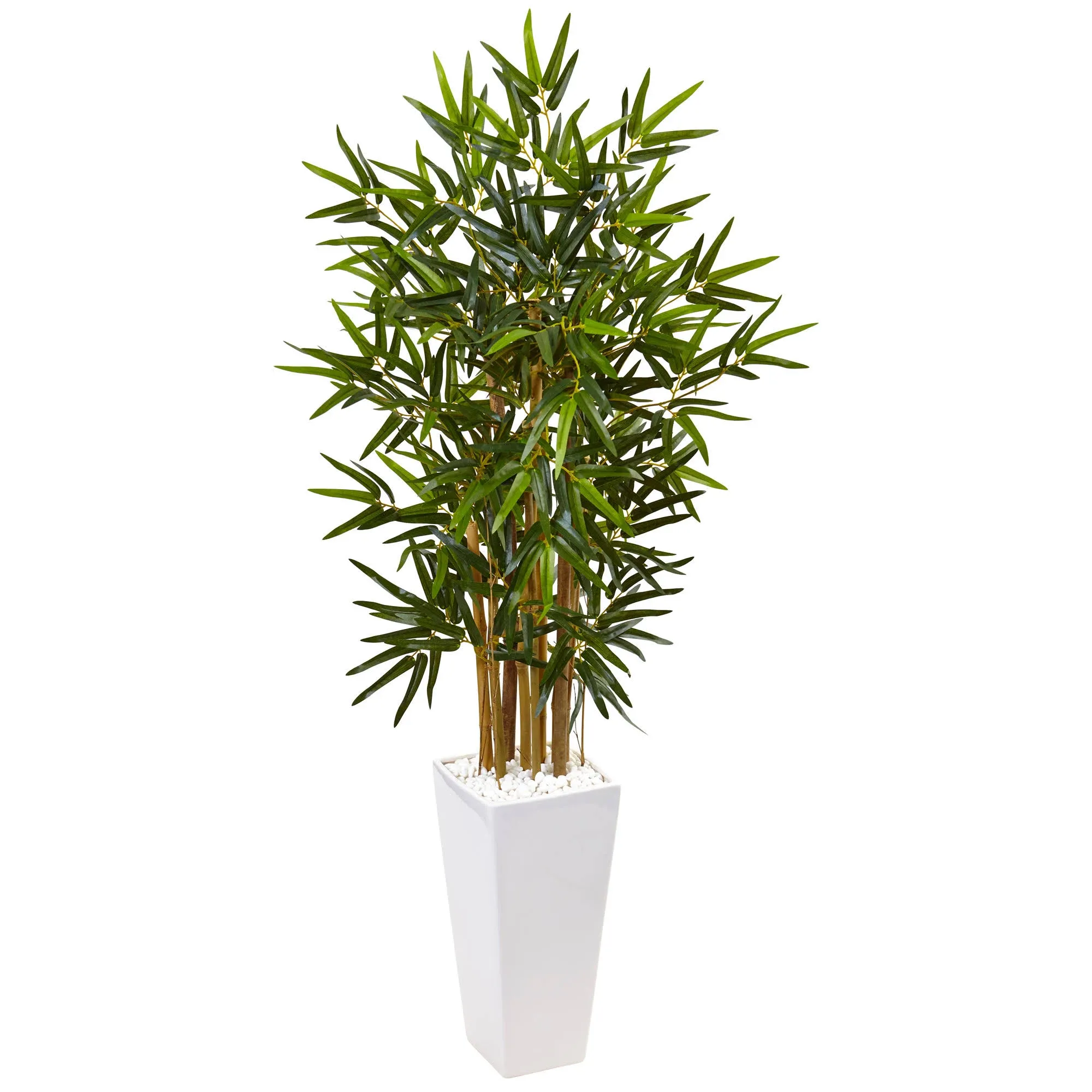 4&#034; Bamboo Artificial Tree in White Tower Planter