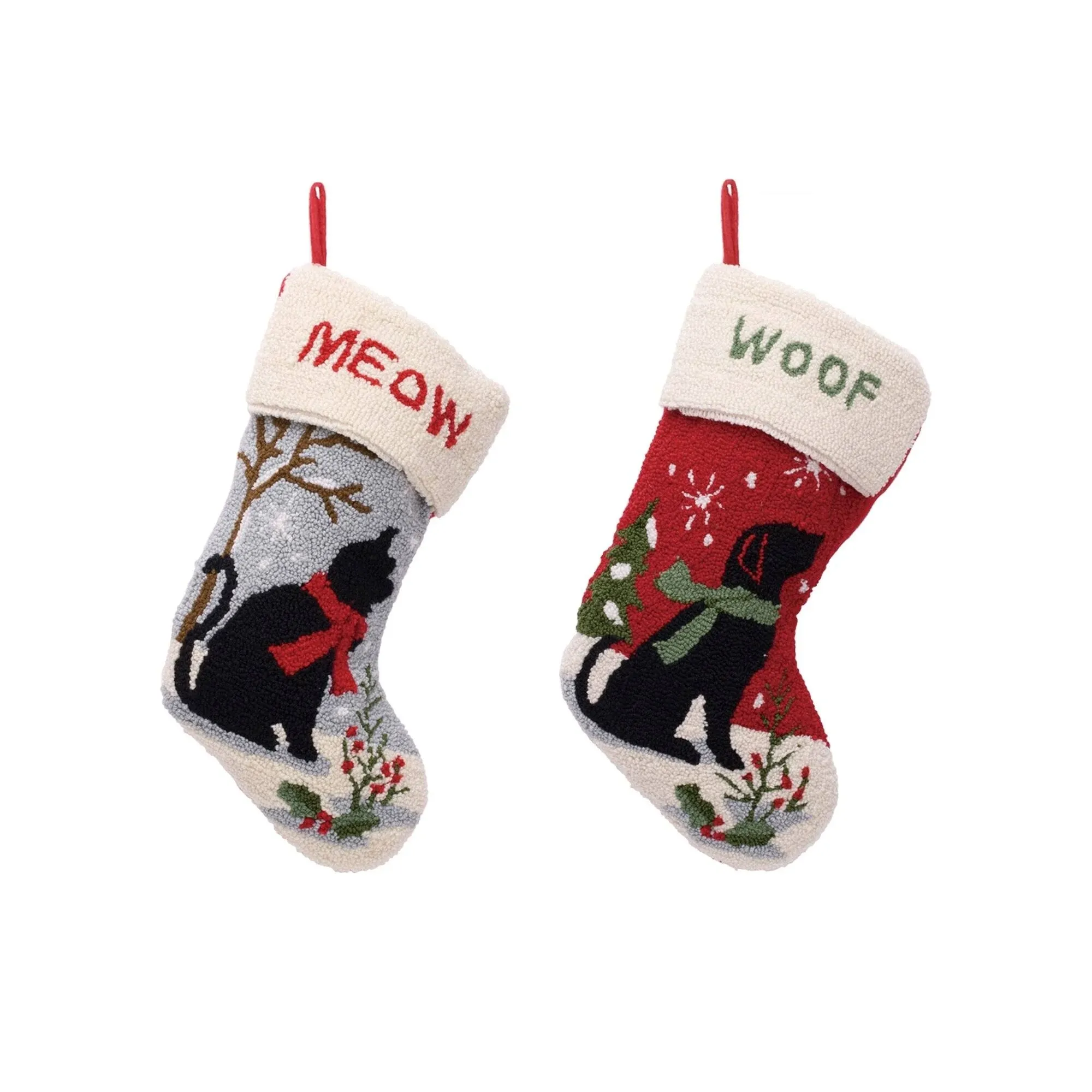 Glitzhome 2004700038 19 in. Polyester Fox Hooked Stocking (2-Pack)