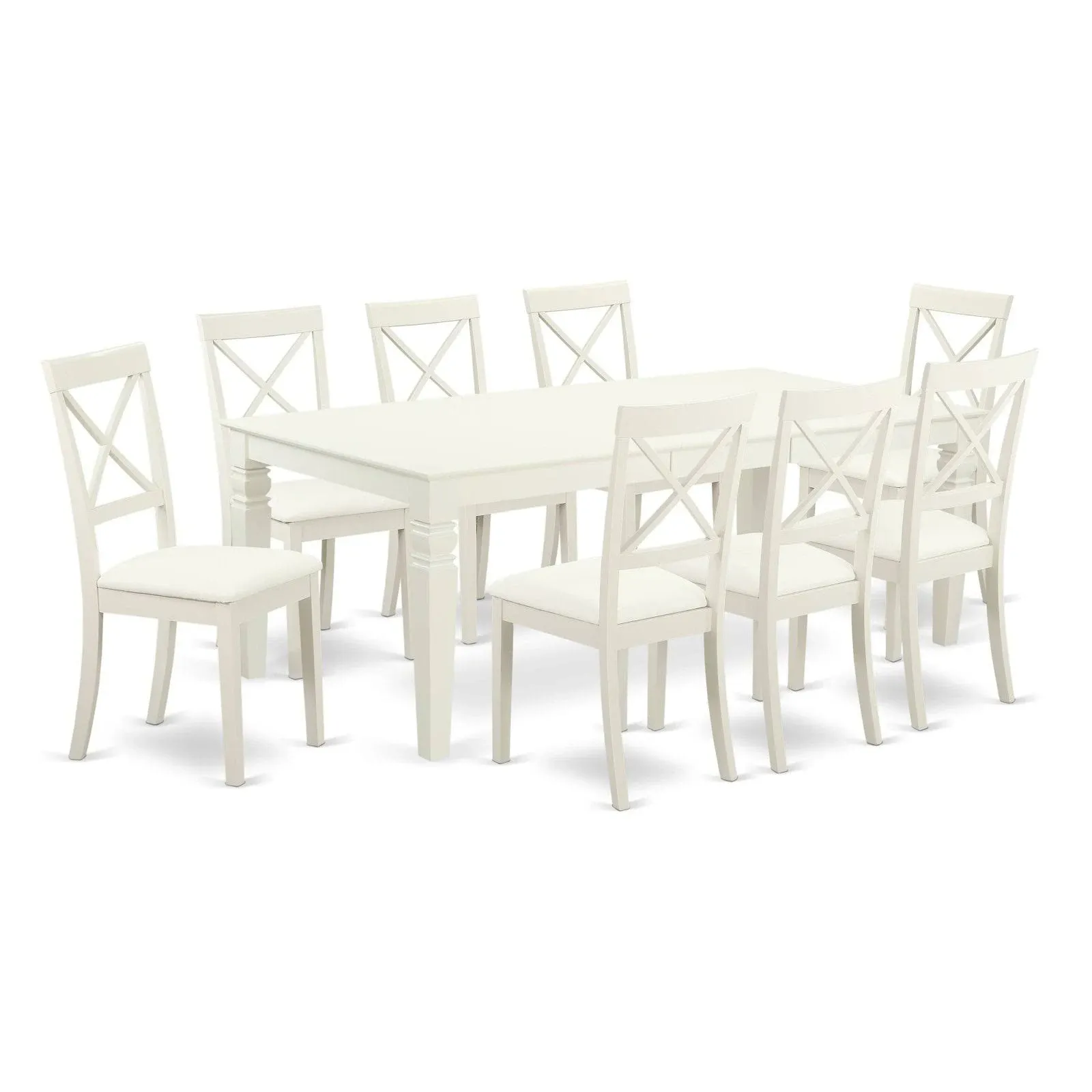 East West Furniture LGBO9-LWH-LC 9 Piece Kitchen Table Set Includes a Rectangle Dining Table with Butterfly Leaf and 8 Faux Leather Dining Room Chairs, 42x84 Inch, Linen White