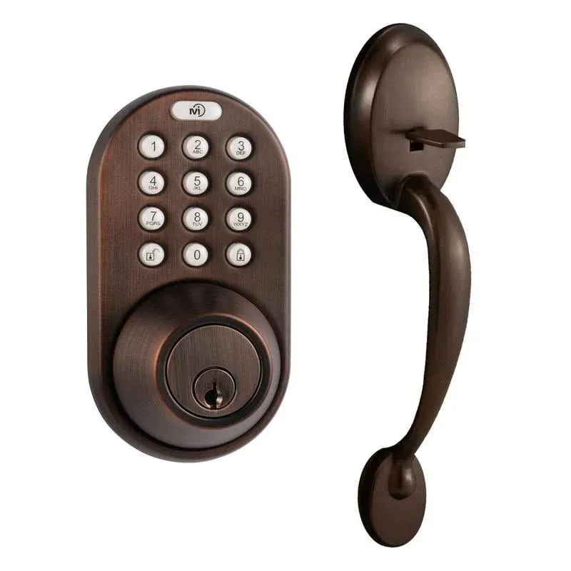 MiLocks Digital Deadbolt Door Lock and Passage Handleset Combo, Oil-Rubbed Bronze Finish with Keyless Entry via Remote Control and Keypad Code for Exterior Doors (BXF-02OB)