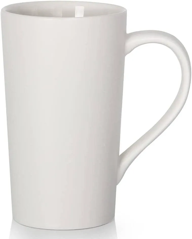 Smilatte 20 Ounces Extra Large Coffee Mug, M007 Plain Tall Big Ceramic Tea Cup with Handle for Dad Men, White