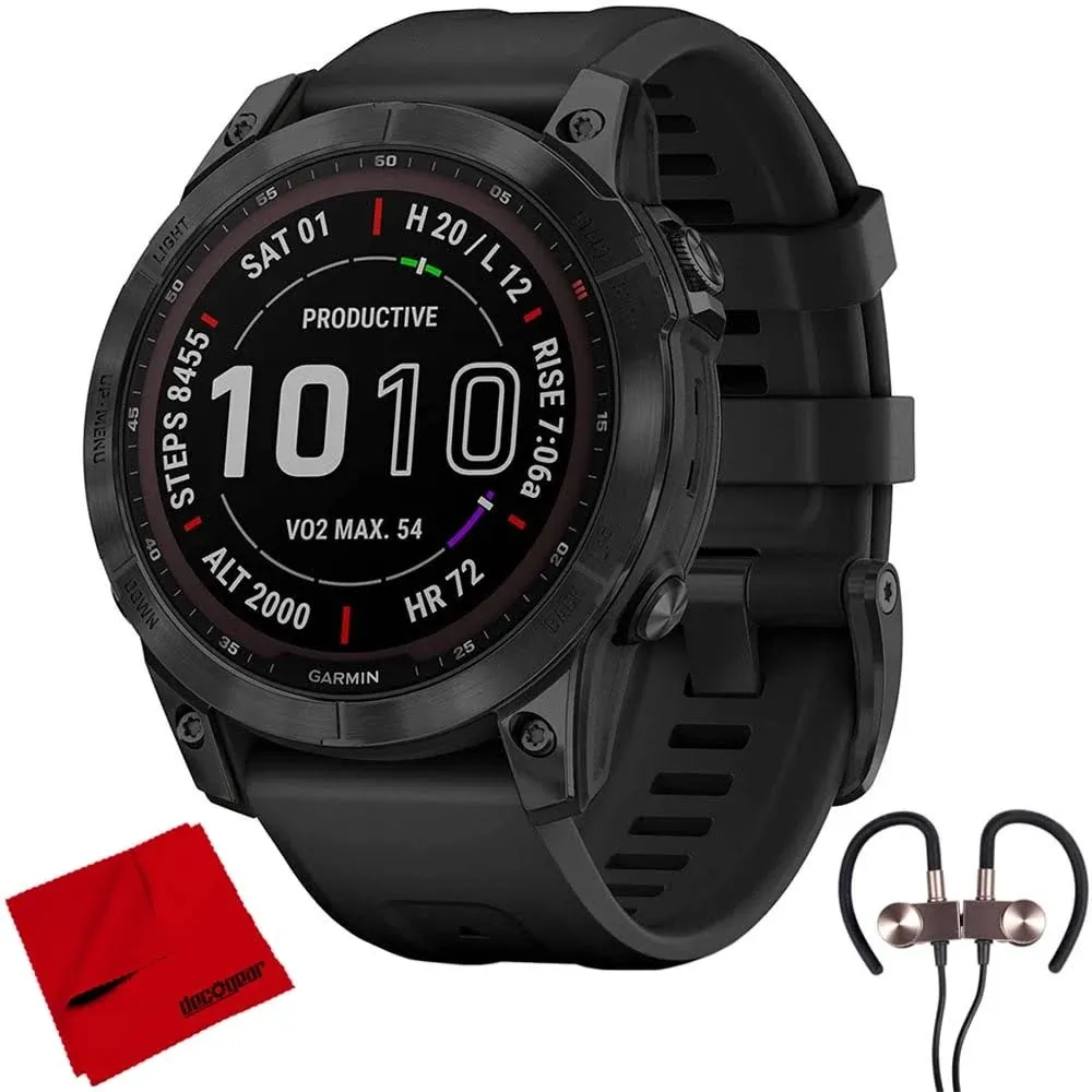 Garmin 010-02540-34 Fenix 7 Sapphire Solar Smartwatch w/ Accessories Bundle