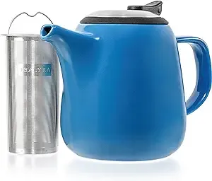 Tealyra - Daze Ceramic Teapot Turquoise - 27-ounce (2-3 cups) - Small Stylish Ceramic Teapot with Stainless Steel Lid - Extra-Fine Infuser To Brew Loose Leaf Tea