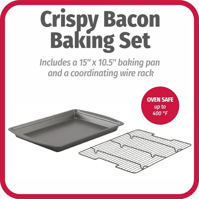 GoodCook 15" x 10.5" Premium Nonstick Carbon Steel Crispy Bacon Multipurpose Baking Pan Set, Dark Gray