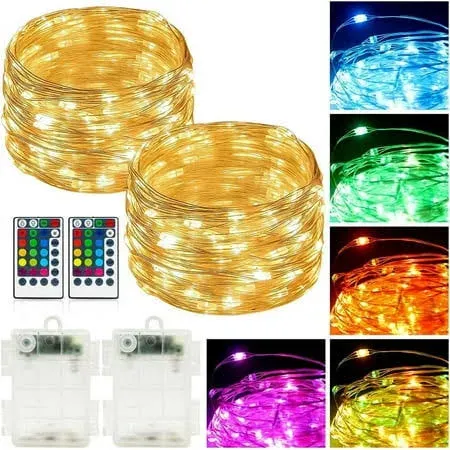 2Pack Battery Fairy Lights, Total 78Ft 240LED, Battery Operated Fairy Lights with Remote and Timer, RGB Color Changing String Lights/Twinkle Lights for Bedroom Indoor Christmas Decoration