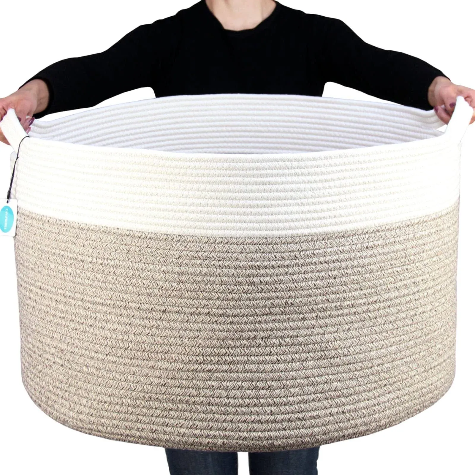 Casaphoria XXXLarge Cotton Rope Basket for Living Room Woven Storage Basket with Handle for Blankets Towels and Pillows Laund