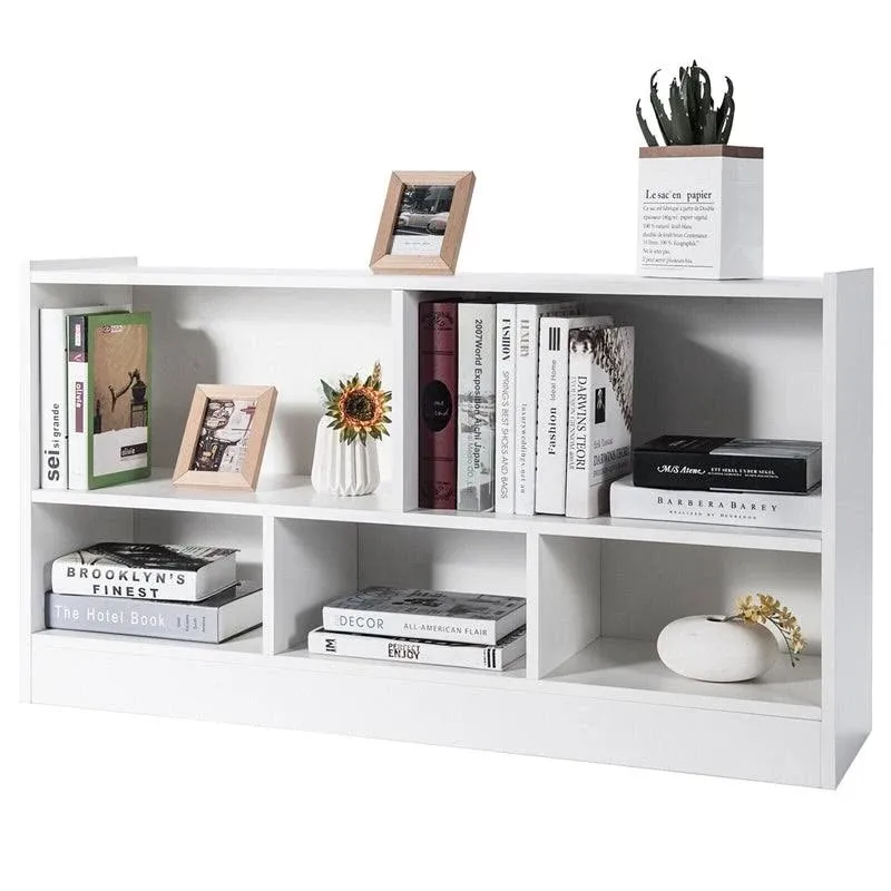 Kids 2-Shelf Bookcase 5-Cube Wood Toy Storage Cabinet Organizer White