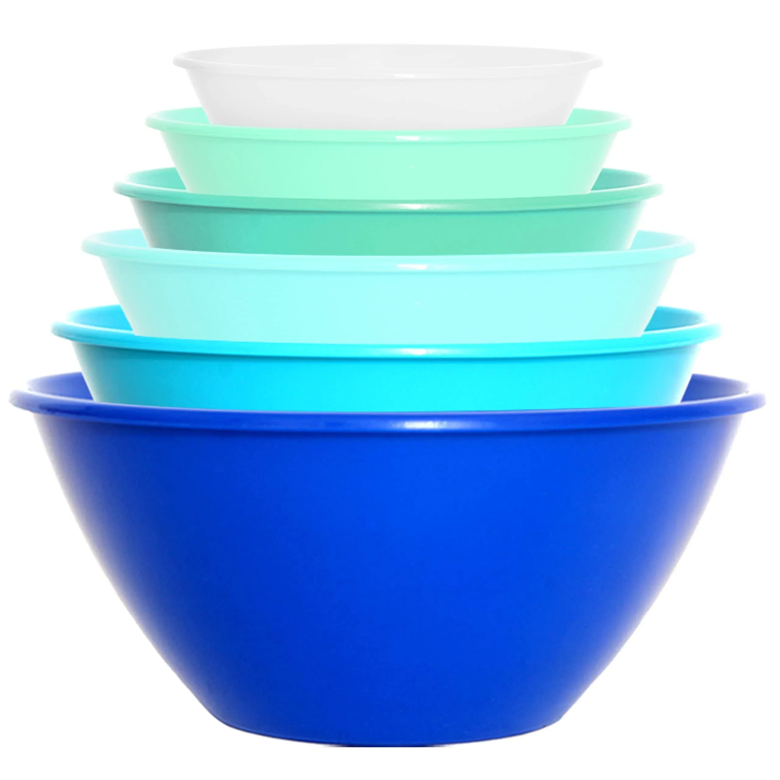 Youngever 6 Pack Large Plastic Mixing and Serving Bowls, Plastic Nesting Bowls Set - 120OZ, 80OZ, 50OZ, 32OZ, 22OZ, 12OZ (Coastal Colors)