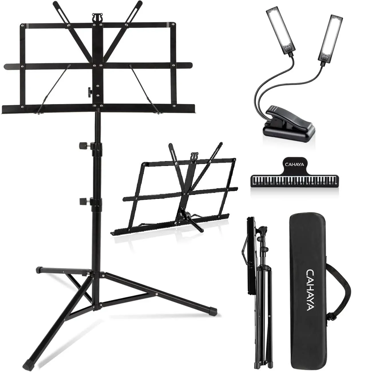 CAHAYA Dual-Use Reinforced Folding Sheet Music Stand with Stand Light &amp; Desktop