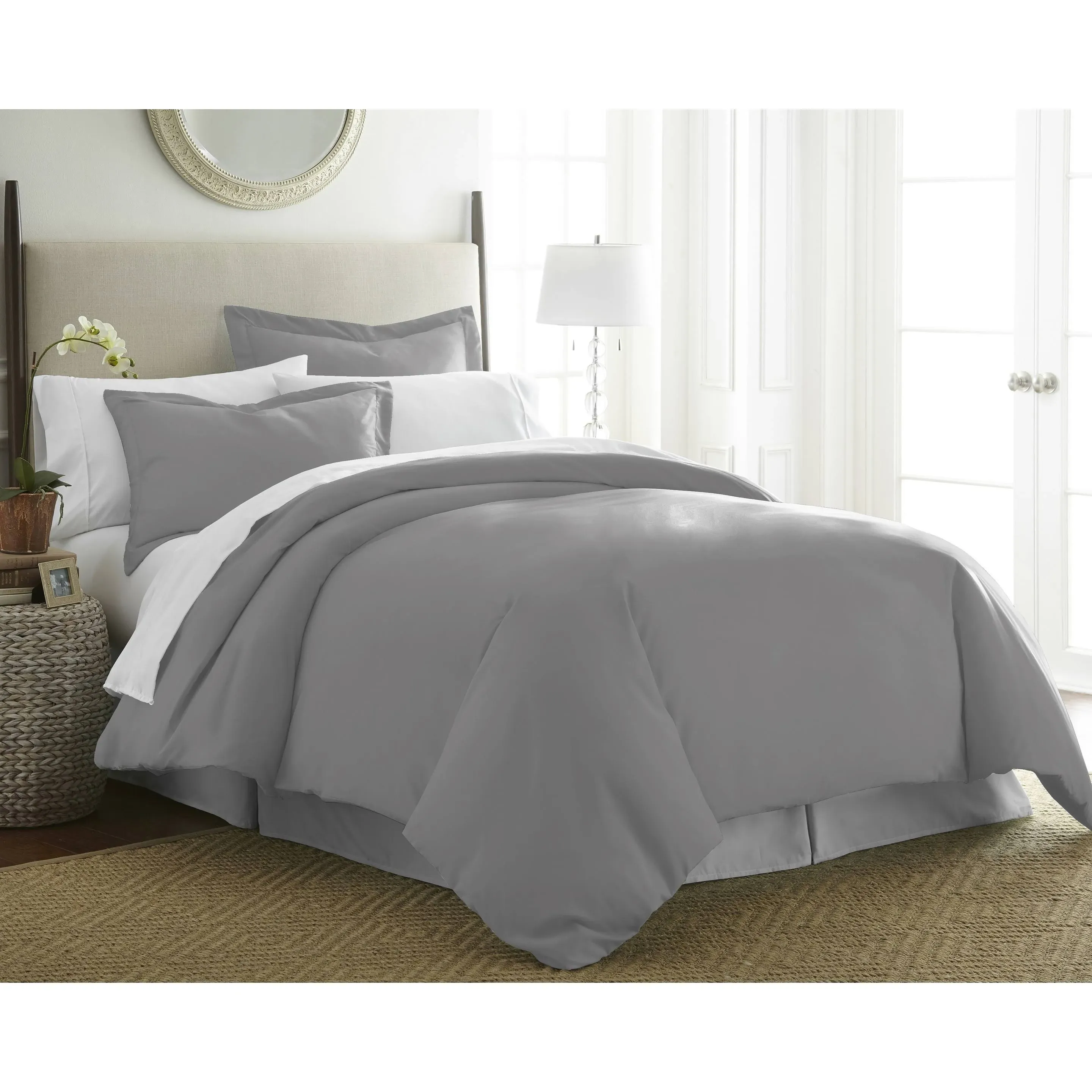 Pointehaven 525 Thread Count 100% Long Staple Full/Queen Steel Grey Cotton Sateen Super Soft Oversized 3 pc Duvet Set with Tie-Backs