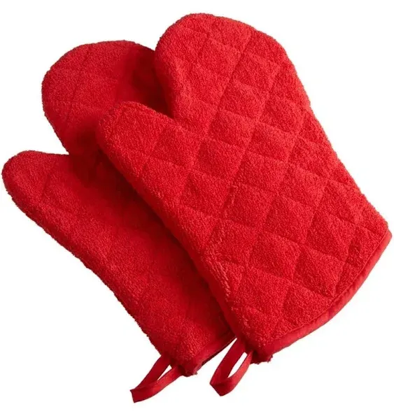 DII Basic Terry Collection 100% Cotton Quilted, Oven Mitt, Red, 2 Piece