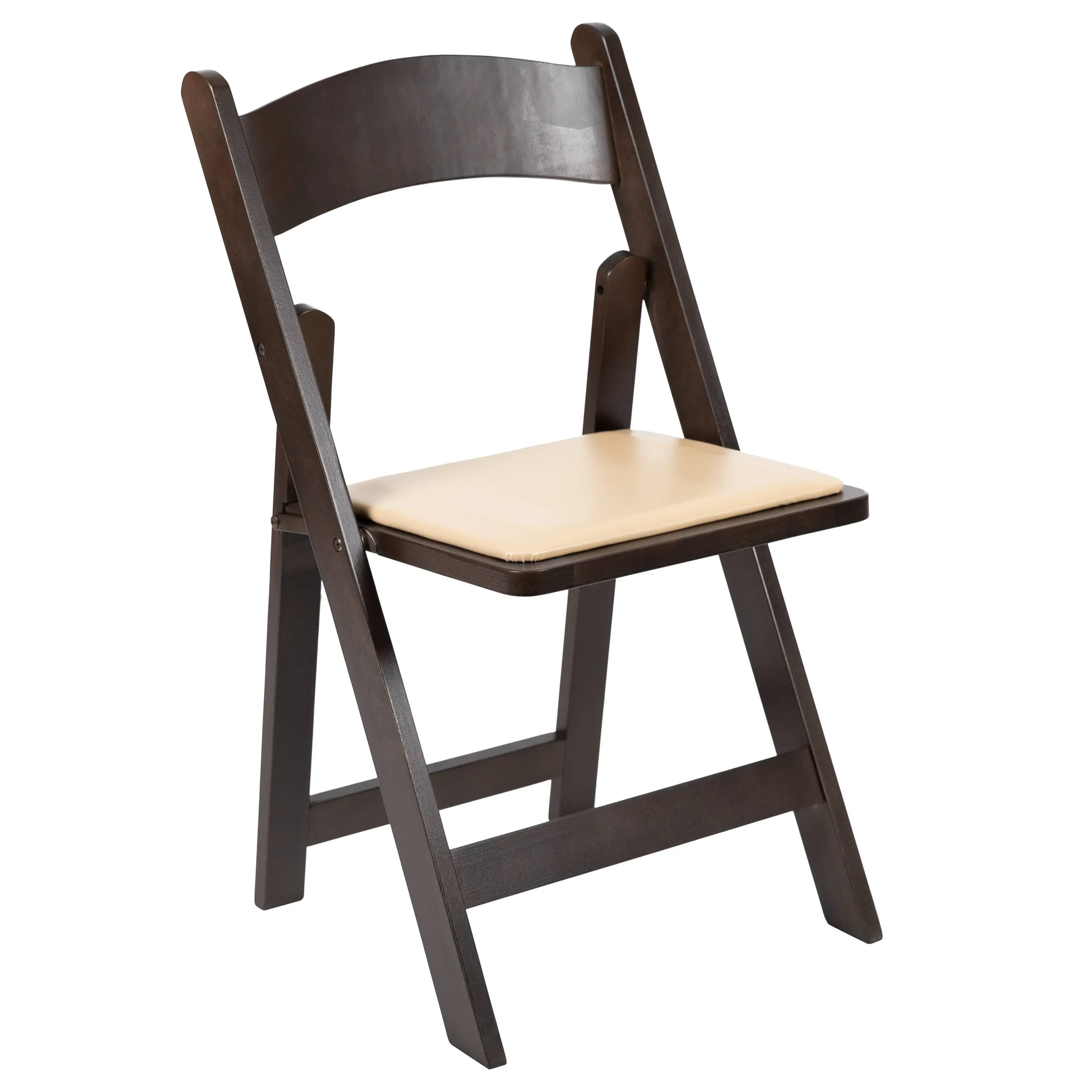 Hercules Series Chocolate Wood Folding Chair with Vinyl Padded Seat