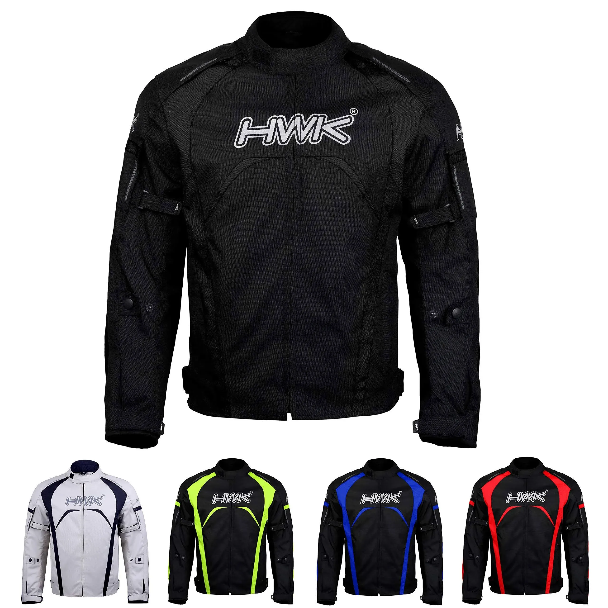 HWK Motorcycle Jacket for Men & Women, Waterproof, High Visibility Rain Jacket with CE Armor, Adjustable, Durable Polyester Motorcycle Riding Jacket, Dirt Bike Gear Enduro Racing, All-Black, 3XL