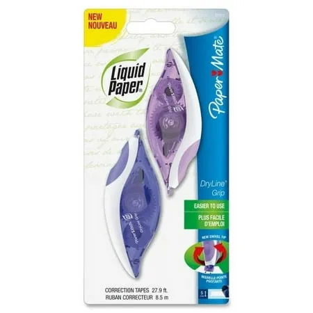 Liquid Paper DryLine Grip Correction Tape 1/5&#034; x 335&#034; Blue/Purple Dispensers