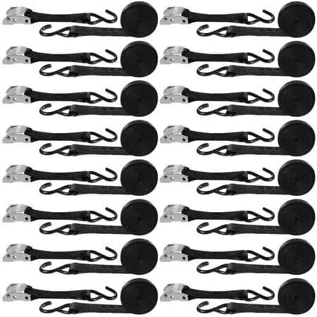 16 Pcs Cambuckle Tie Down Straps 1763lbs Break Strength Securing Straps 1'' x 15 ft Cambuckle Tie Downs with S Hook Cargo Strap for Motorcycle, Kayak, Car, Truck, Boat Moving, Securing Cargo (Black)