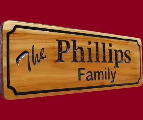 Custom Personalized Family Last Name Cedar wood sign with Carved in Lettering