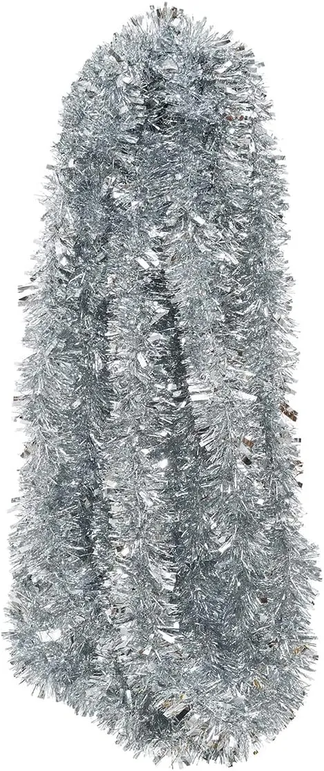 Crafare 40 Feet Silver Metallic Tinsel Garland for Christmas Tree Decorations Holiday Wedding Birthday Party Supplies